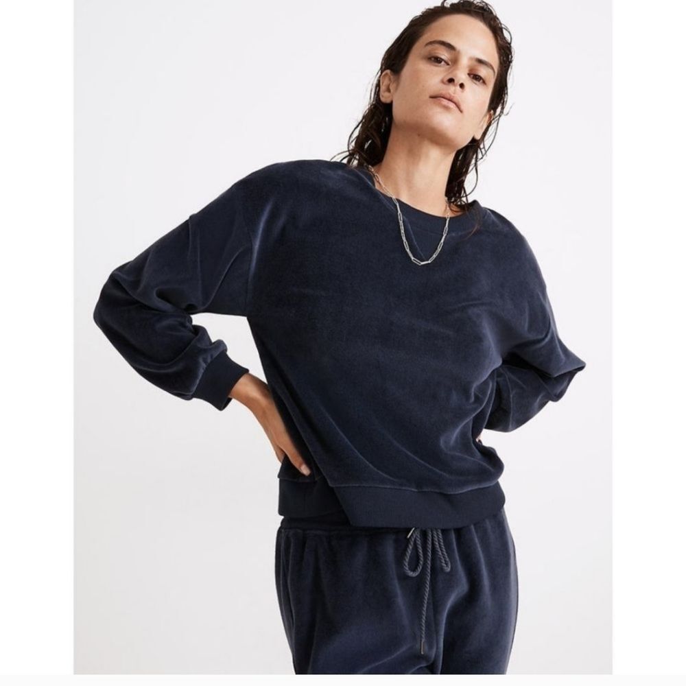 MWL Madewell Blue Velour Sweatshirt Size Small